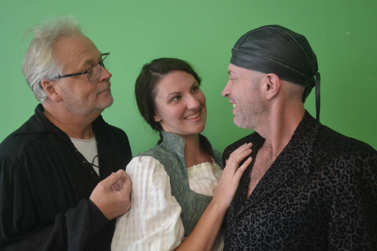 The ghost of John Barrymore (David Gasior, from left), Deirdre (Trace Gamache) and Andrew (Rikki Lee Travolta) co-star in "I Hate Hamlet."