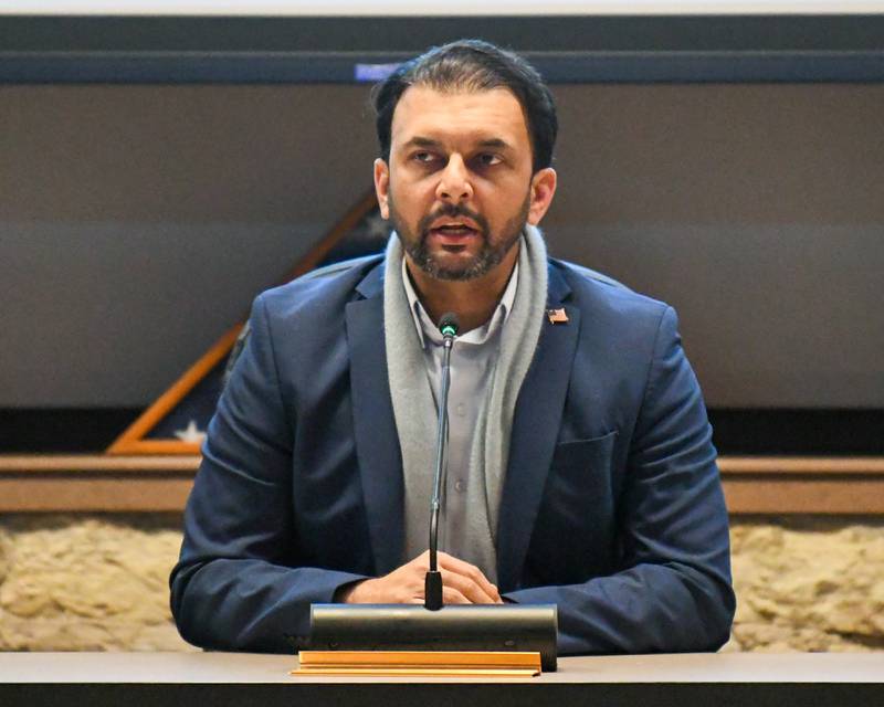 Qasim Rashid participates in a forum on Thursday Feb. 24, 2024, held at Batavia’s City Hall.