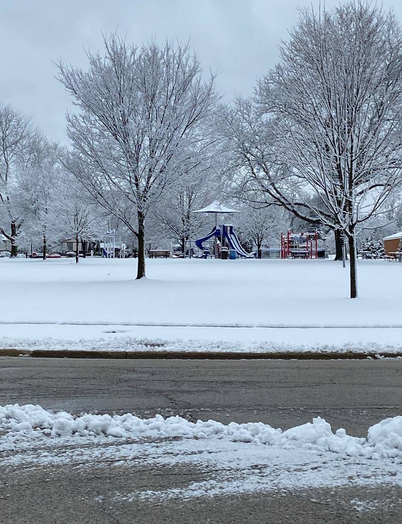 Ladd Park in Crystal Lake was covered in snow Saturday, March 25, 2023.