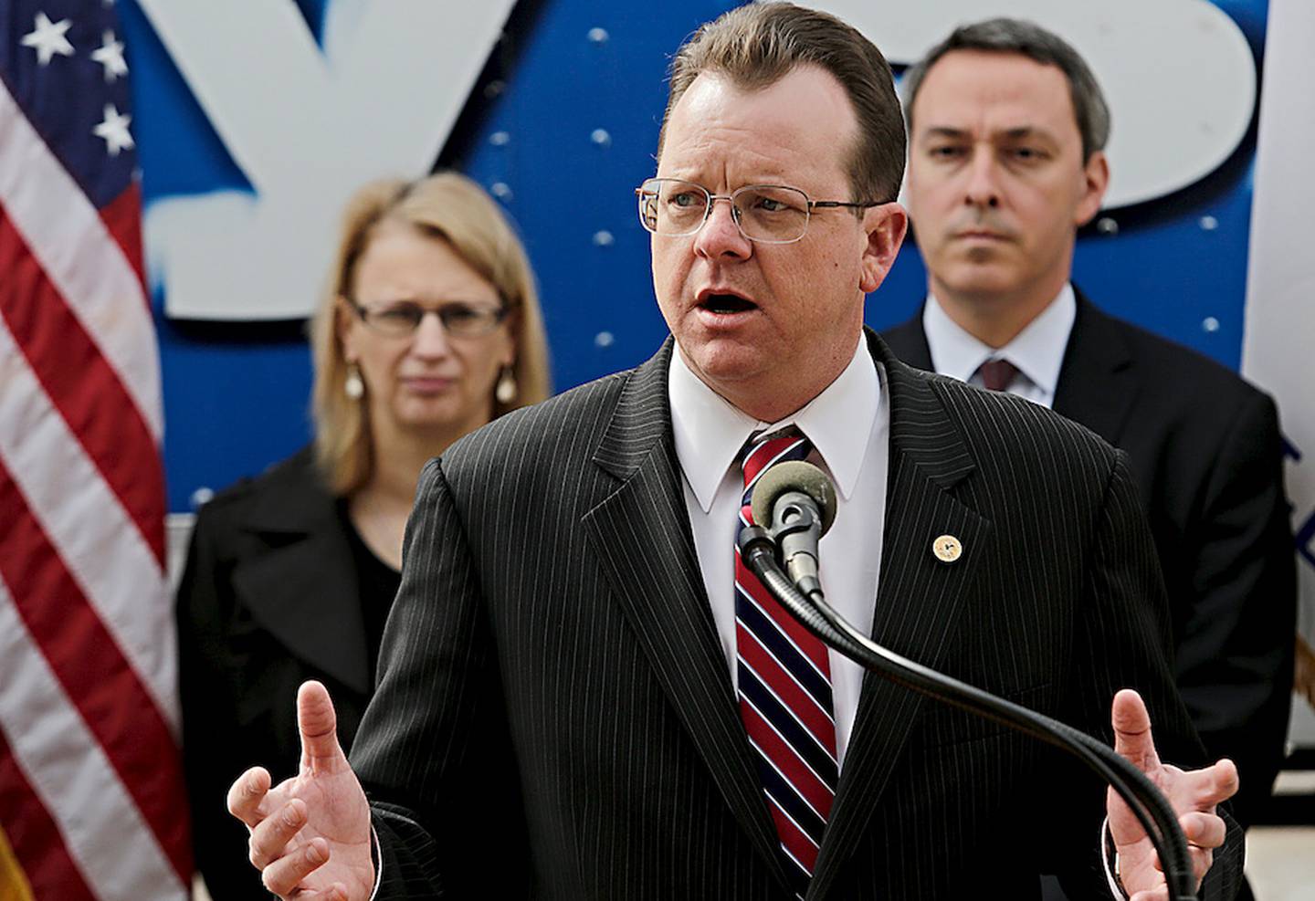 State Rep. Larry Walsh Jr. speaks Monday during a news conference concerning Work Zone Awareness Week at an Illinois Department of Transportation maintenance yard in Channahon