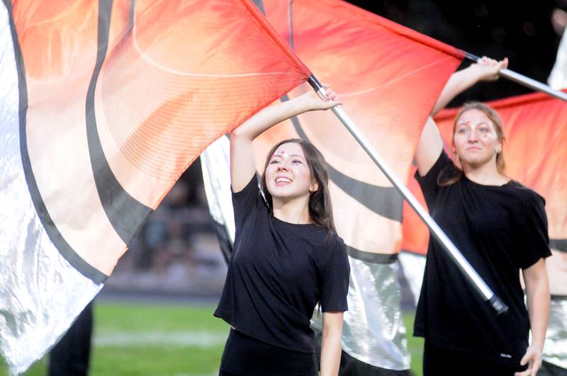 The Streator color guard performs before the home game against Coal City on Friday, Sept. 19, 2025 at Doug Dieken Stadium.