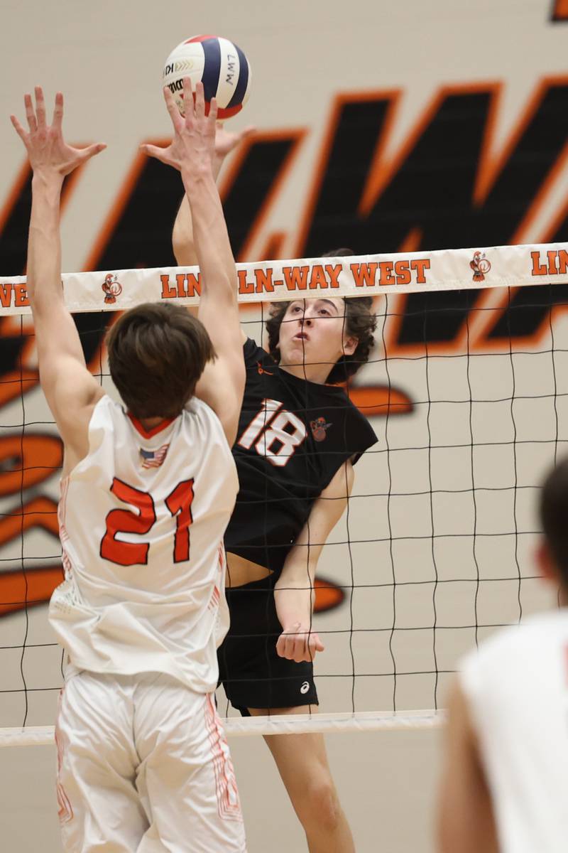 Lincoln-Way West’s Ben Flores hits a shot against Plainfield East on Wednesday, March 22nd. 2023 in New Lenox.