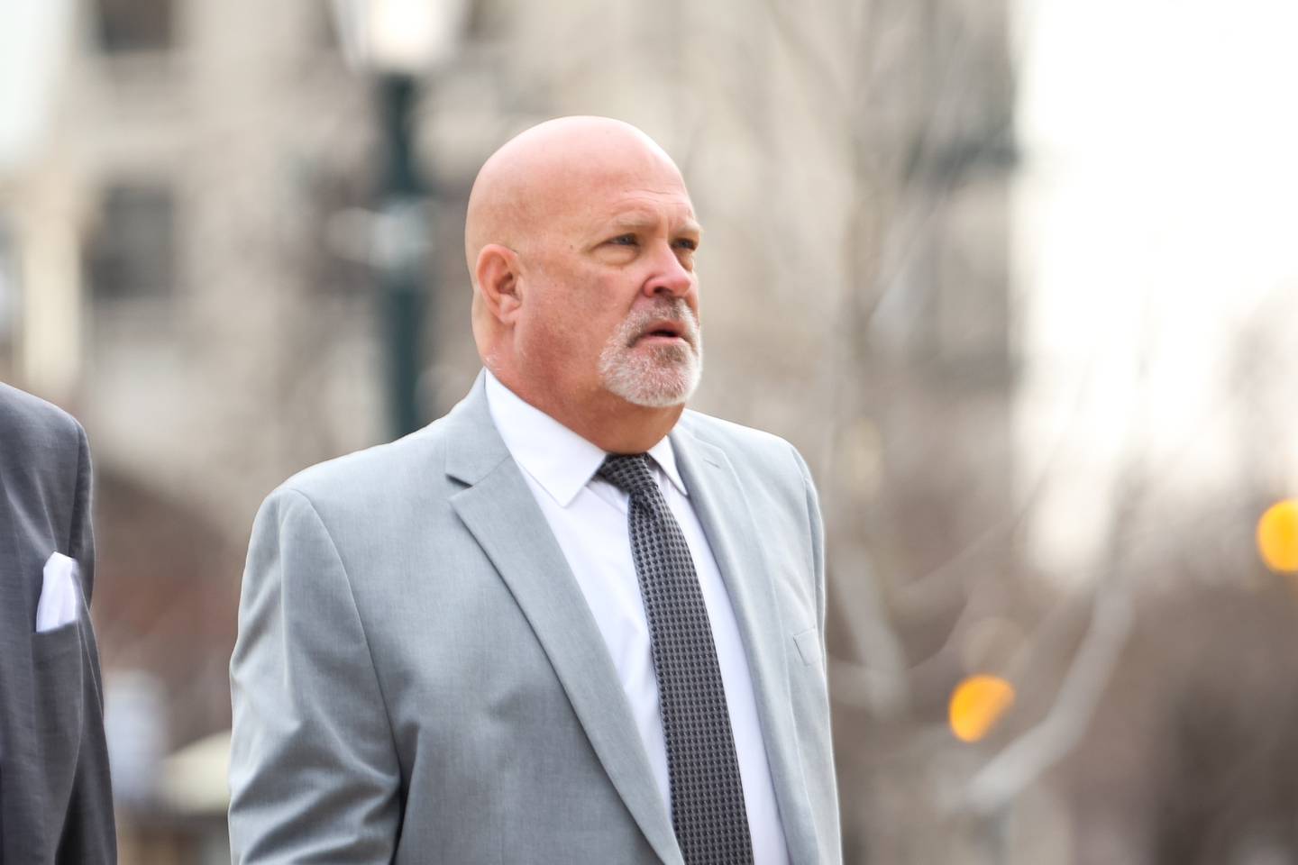 Don “Duck” Dickinson arrives to the Will County Courthouse with his lawyer Frank Andreano. The former Joliet councilman is charge with false accusation against the Joliet Mayor. Monday, April 11, 2022, in Joliet.