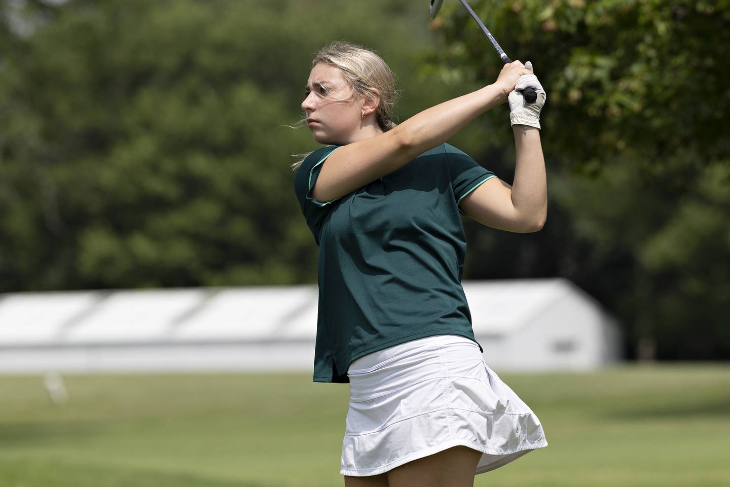 Reese Dambman of Timber Creek drives on #5 Friday, July 11, 2025, during the 102nd annual Ladies Lincoln Highway golf tournament at Timber Creek Golf Club in Dixon.