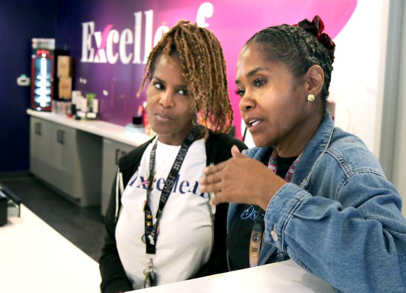 Two of Excelleaf’s owners Maria Davis, (left) and Crystal Anderson talk Friday, June 20, 2025, about the new tasting room they will be debuting and how business has been since they opened the marijuana dispensary in DeKalb in December of 2023.