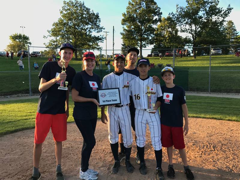 From left, Matthew Bass, Stacie Spiewak, Kengo Tomita, Stephen Spiewak, Mizuki Uchida and Ethan Bass pose after McHenry County Youth Sports Association’s Summer International Championships. Photo provided by Stacie Spiewak