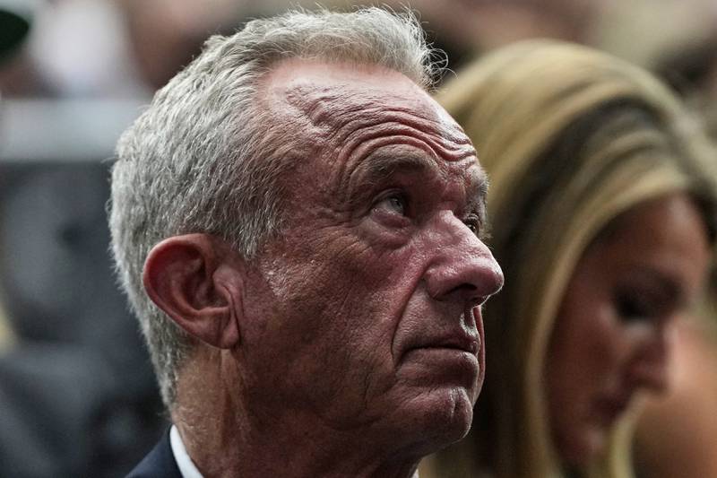 Health and Human Services Secretary Robert F. Kennedy Jr. attends a memorial for conservative activist Charlie Kirk, Sunday, Sept. 21, 2025, at State Farm Stadium in Glendale, Ariz. (AP Photo/Julia Demaree Nikhinson)