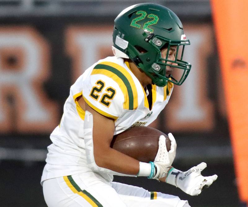 Crystal Lake South’s Michael Silvius looks for running room  in varsity boys football at McCracken Field on the campus of McHenry High School in McHenry on Friday, Sept. 5, 2025.