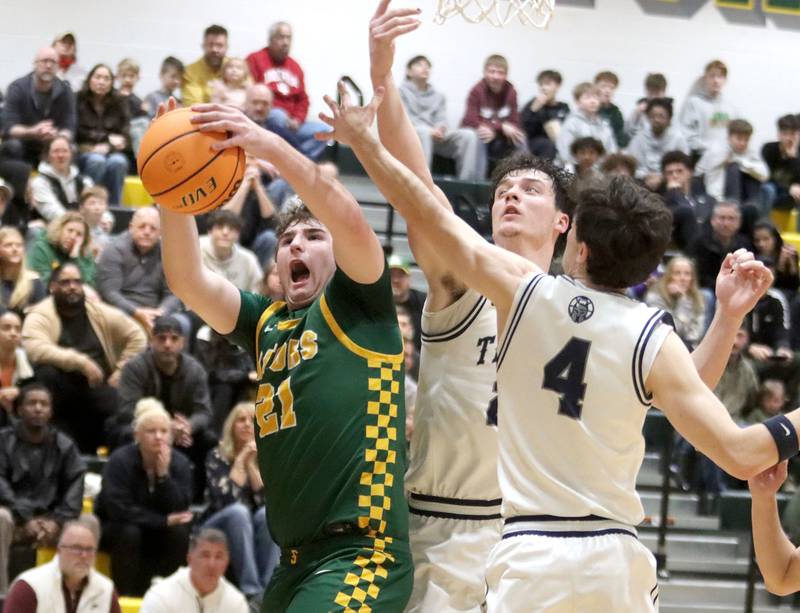 Crystal Lake South’s Ryan Morgan works under the hoop against Cary-Grove in boys IHSA Class 3A Regional Championship basketball on Friday, Feb. 27, 2026, at Crystal Lake South High School in Crystal Lake.