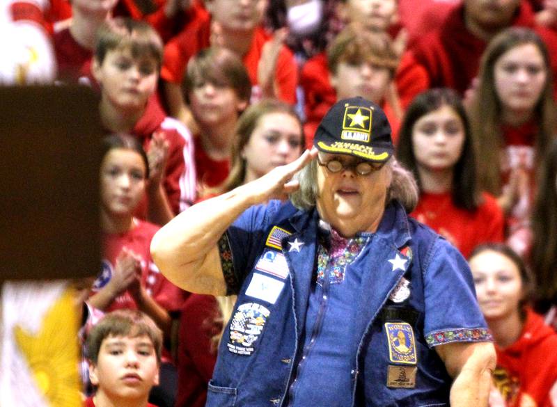 Army Veteran Lisa Mattingly of Winfield was honored during a Veterans Day program at Geneva Middle School North on Friday, Nov. 11, 2022.