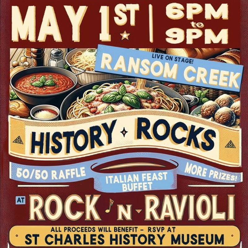 Onesti Entertainment will host a fundraiser for the St. Charles History Museum on May 1, 2024 in the Rock ‘N Ravioli restaurant at 105 E. Main St. in St. Charles.