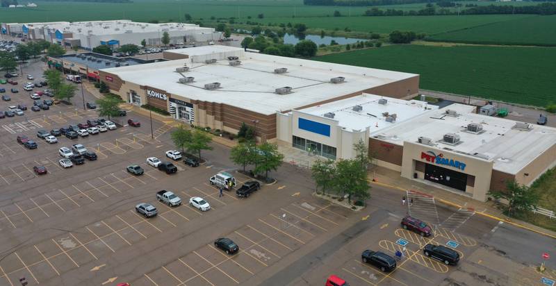 An aerial view of the front of the Five Below store on Tuesday, July 8, 2025 between Kohl's and PetSmart in Peru. The 10,083 square foot building is starting to take shape. Five Below is a chain of specialty discount stores that prices most of its products at $5 or less with a smaller assortment of products priced up to $25.
