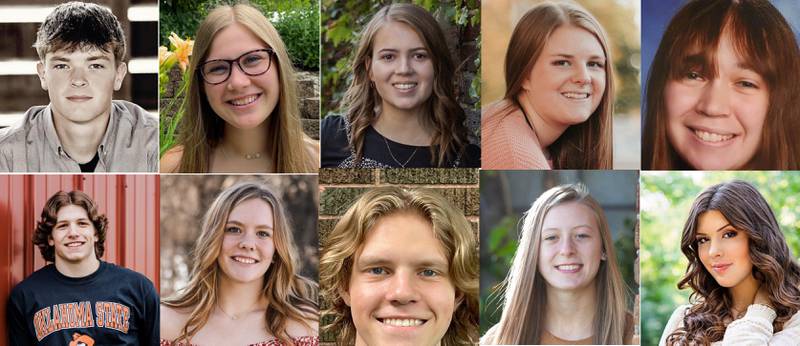 Recipients of Resource Bank's 2022 Centennial Service Award are (top row, from left): Trevor Blanken, Rylie Merkel, Riley Flanagan, Sydney Kuhn, Susana Martin (bottom row) Michael Steimel, Madison Ost, Luke Leifheit, Chloe Harbecke and Ava Polz.