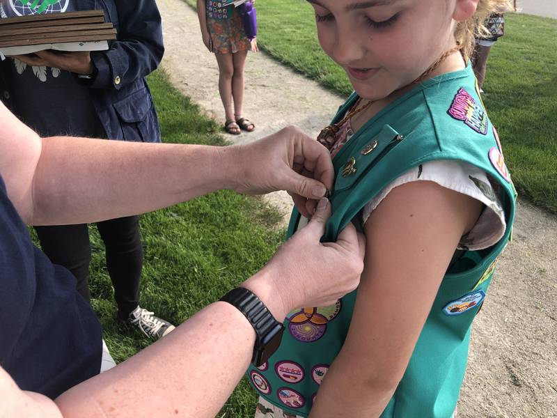 Emily Kettering was one of six Girl Scouts who received a Bronze Award pin on  Wednesday, May 24, 2023, from Kari Rockwell, Girl Scouts of Northern Illinois CEO. Girl Scout Troop #1888 brought a Kindness Rock Garden to Northwestern Hospital McHenry to earn the award.