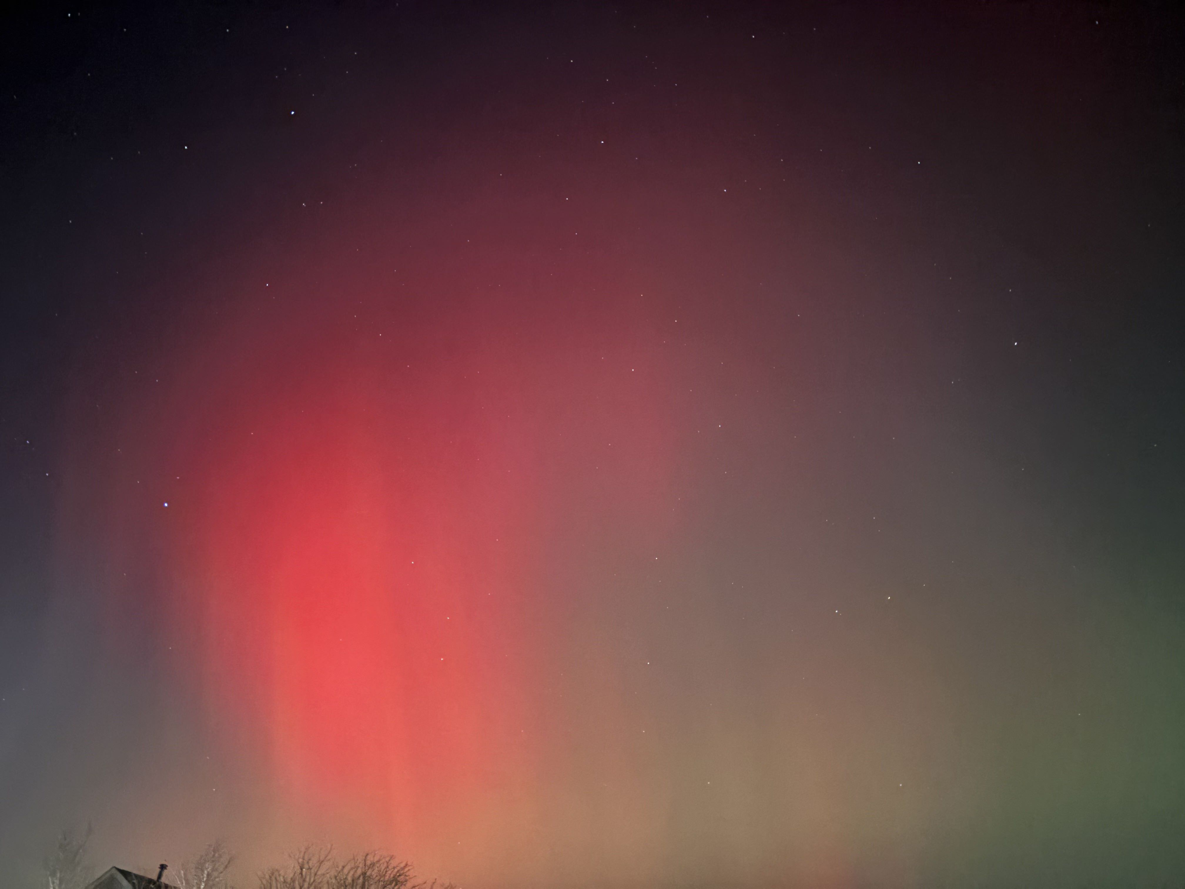 The northern lights are visible Nov. 11, 2025, near Lakemoor.