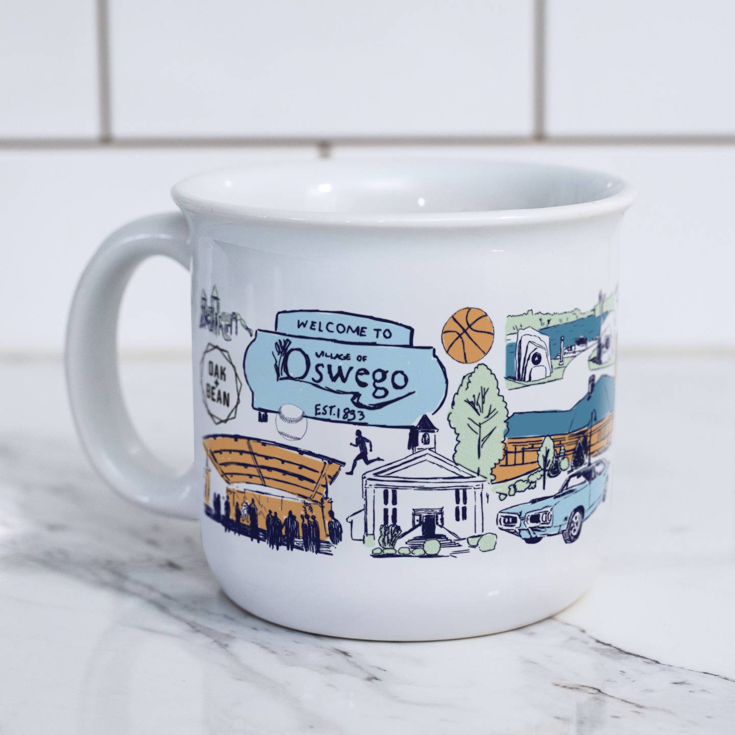 The Oswego mug designed by Ashley Ann Klockenga for Oak + Bean.