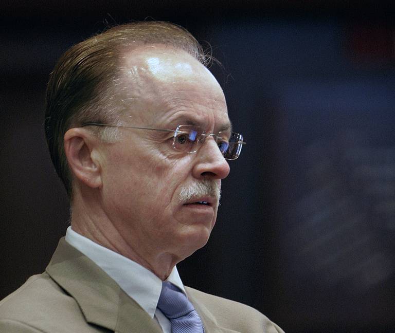 FILE - This Oct. 4, 2007 file photo shows Tim Mapes, then-chief of staff to Illinois House Speaker Madigan at the Illinois State Capitol in Springfield, Illinois.