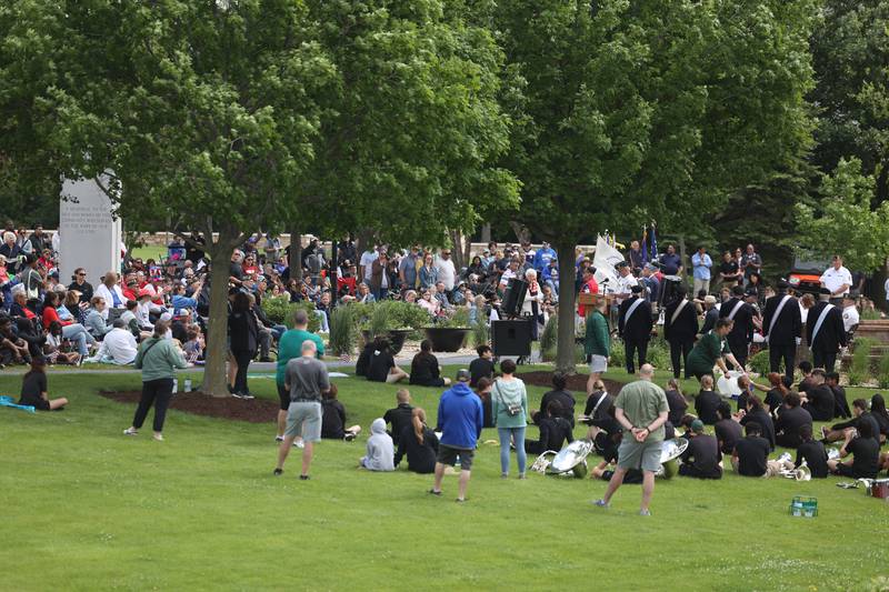 Hundreds of people pack the lawn at Settler’s Park for the Plainfield’s Memorial Day and Ceremony event on Monday, May 27, 2024.