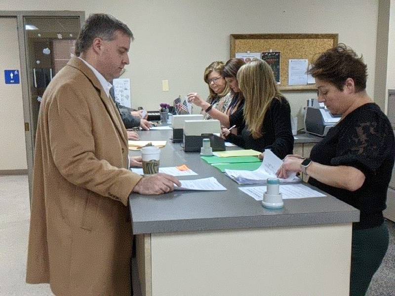Kendall County Circuit Clerk Matthew Prochaska on Monday filed his nominating petitions at the Kendall County Clerk's Office. Monday was the first day for candidates to file for the March general primary election.