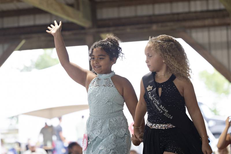 Makenna Ware, 7, competes in the Little Miss Ogle County pageant, Thursday, July 30, 2025, at the Ogle County Fairgrounds.