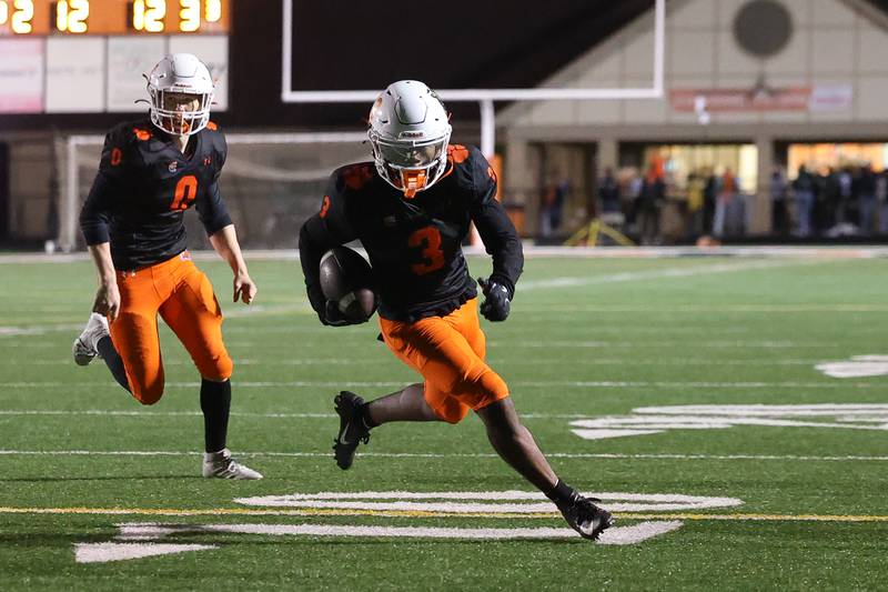 Plainfield East’s Jeremiah Jenkins finds open field for the touchdown against Joliet Central on Oct. 4, 20234 in Plainfield.
