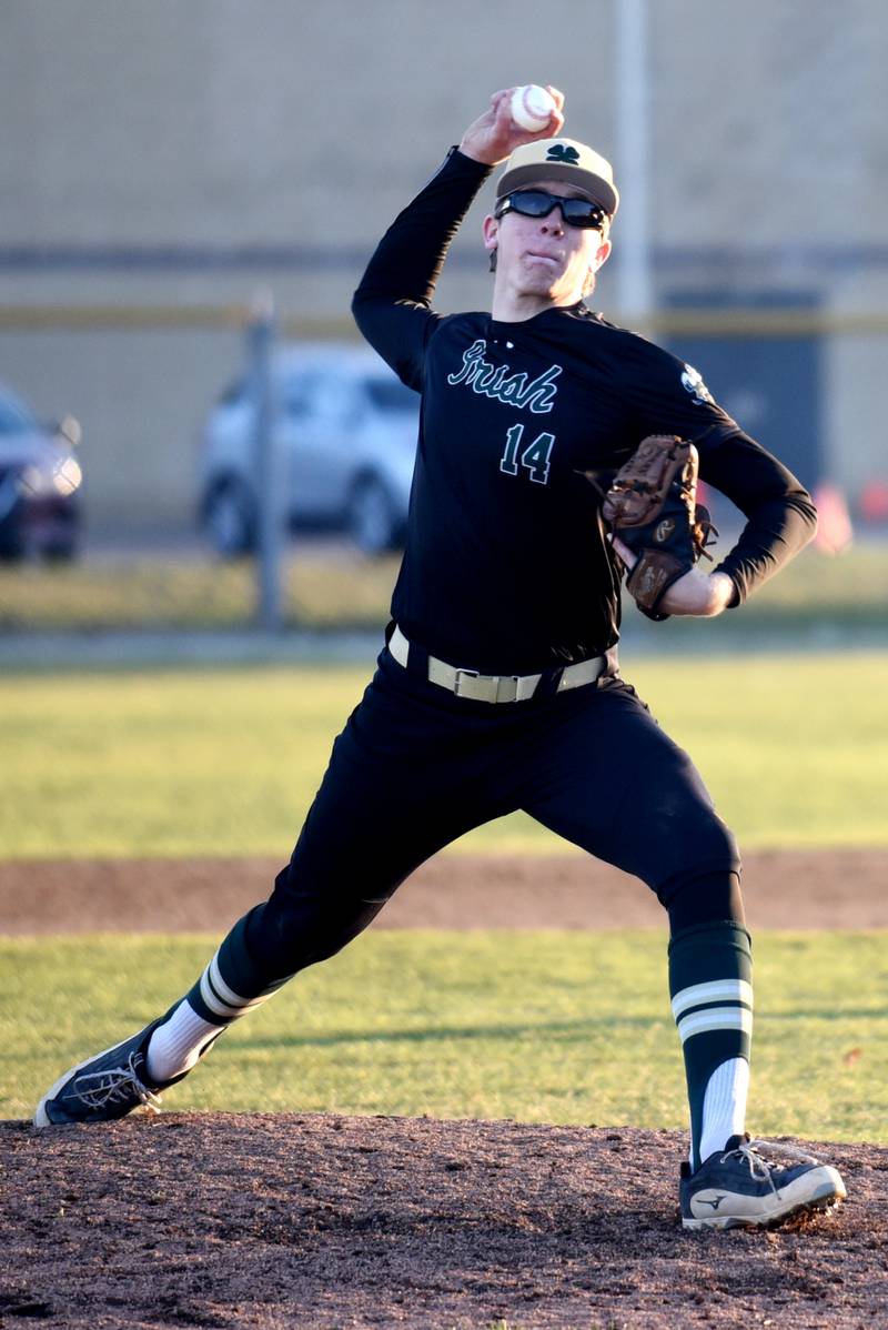 Bishop McNamara's Callaghan O'Connor throws a pitch during a home game against Wilmington Monday, March 17, 2025.