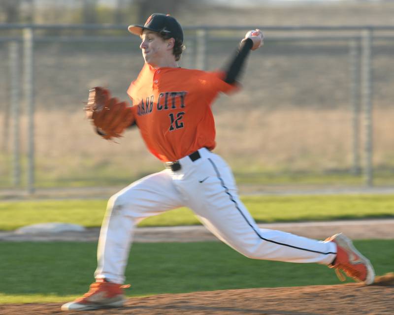 DeKalb Jack Ager (12) pitches during the game while taking on Waubonsie Valley  on Tuesday April 25th held at DeKalb High School.