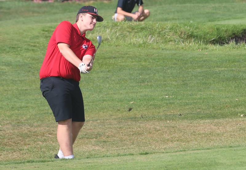 Henry-Senachwine's Ashton Sprague hits toward the 6th hole during the Class 1A Regionals on Wednesday, Oct. 1, 2025 at Deer Park Golf Club in Oglesby.