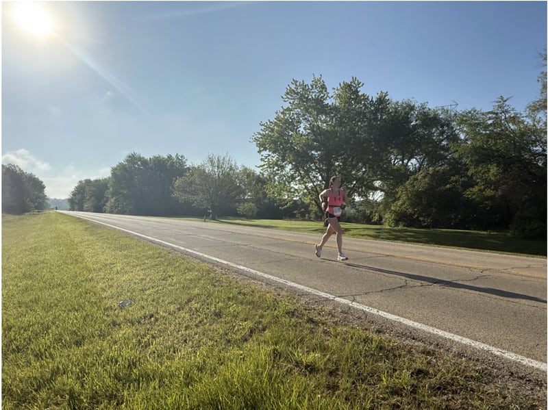 Sydney Watkins making her way through Starved Rock State Park during the Starved Rock Country full marathon on Saturday, May 9, 2026. Watkins, a Bolingbrook resident, finished second overall and first in her category with a time of 3:16.54.