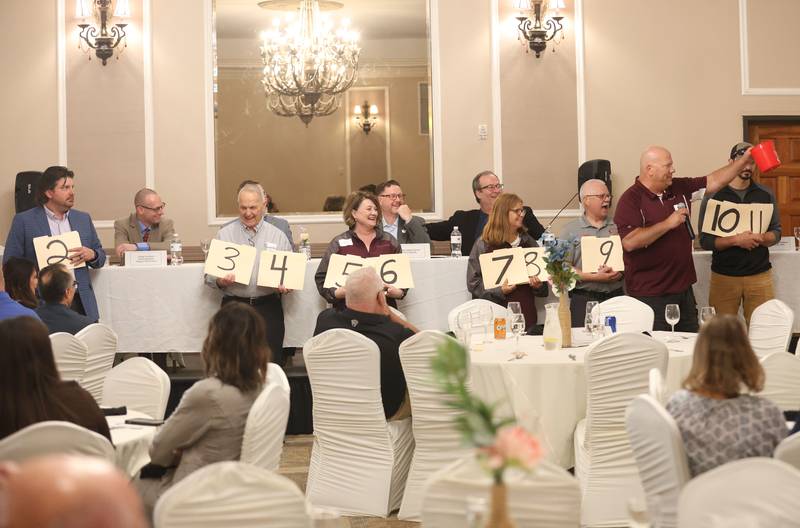 La Salle mayor Jeff Grove plays "Deal or No Deal" with during the Illinois Valley Chamber of Commerce State of the Cities Luncheon on Thursday, April 23, 2026 at Grand Bear Lodge at Starved Rock in Utica.