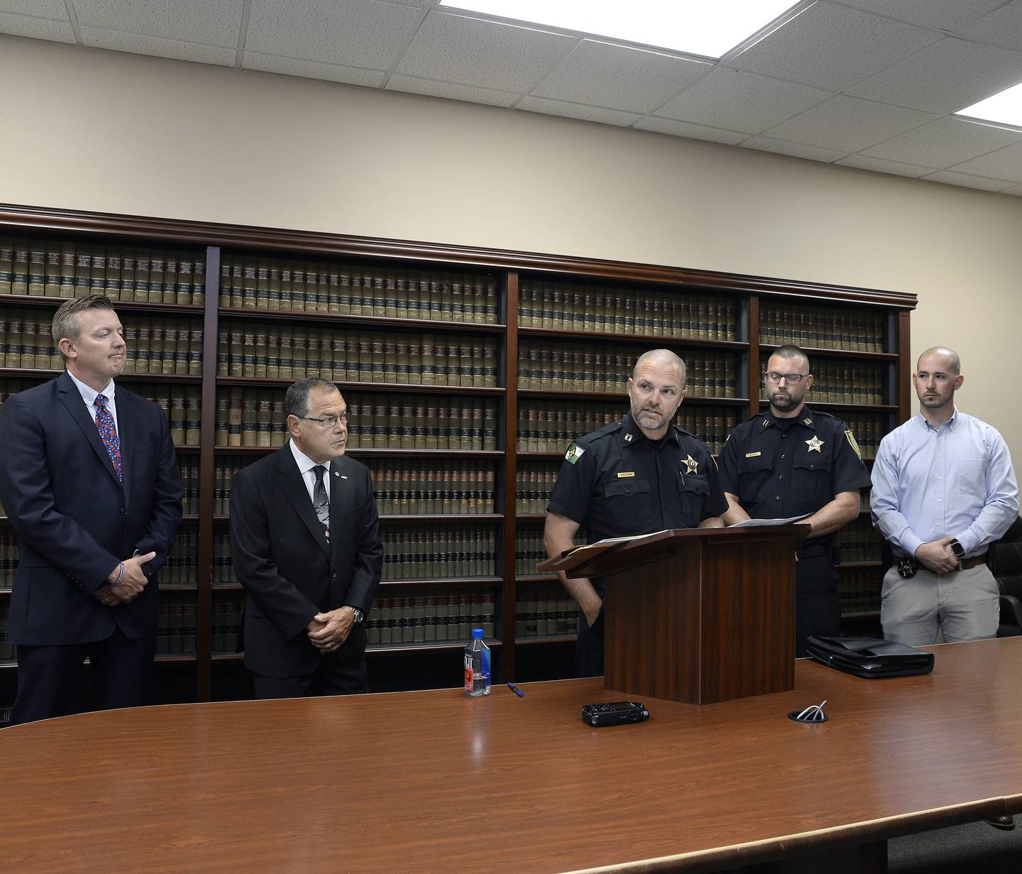 Capt. Michael Cheatham of the Ottawa Police Department discusses Thursday, June 8, 2023, the investigation that led to two arrests in the June 5 shooting death of Eric S. Clements of Ottawa. Investigators credited witnesses who heard gunshots and provided a pivotal description of the fleeing vehicle.