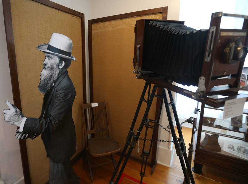A view of a stereo camera owned by Immke on Friday, May 1, 2026 at the Bureau County Historical Society in Princeton. Immke's seft portrait is on the left.