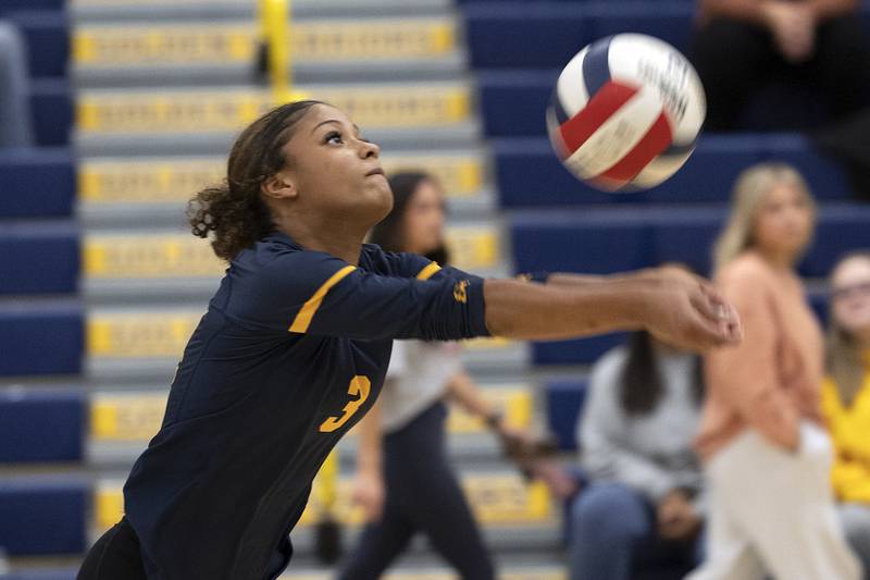Sterling’s Delali Amankwa makes a pass against United Township Tuesday, Oct. 15, 2024, in Sterling.