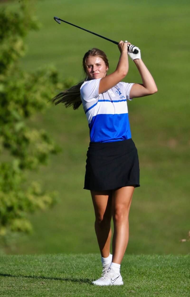 Princeton's Sophia Oester watches her iron shot Thursday a Wyaton Hills.