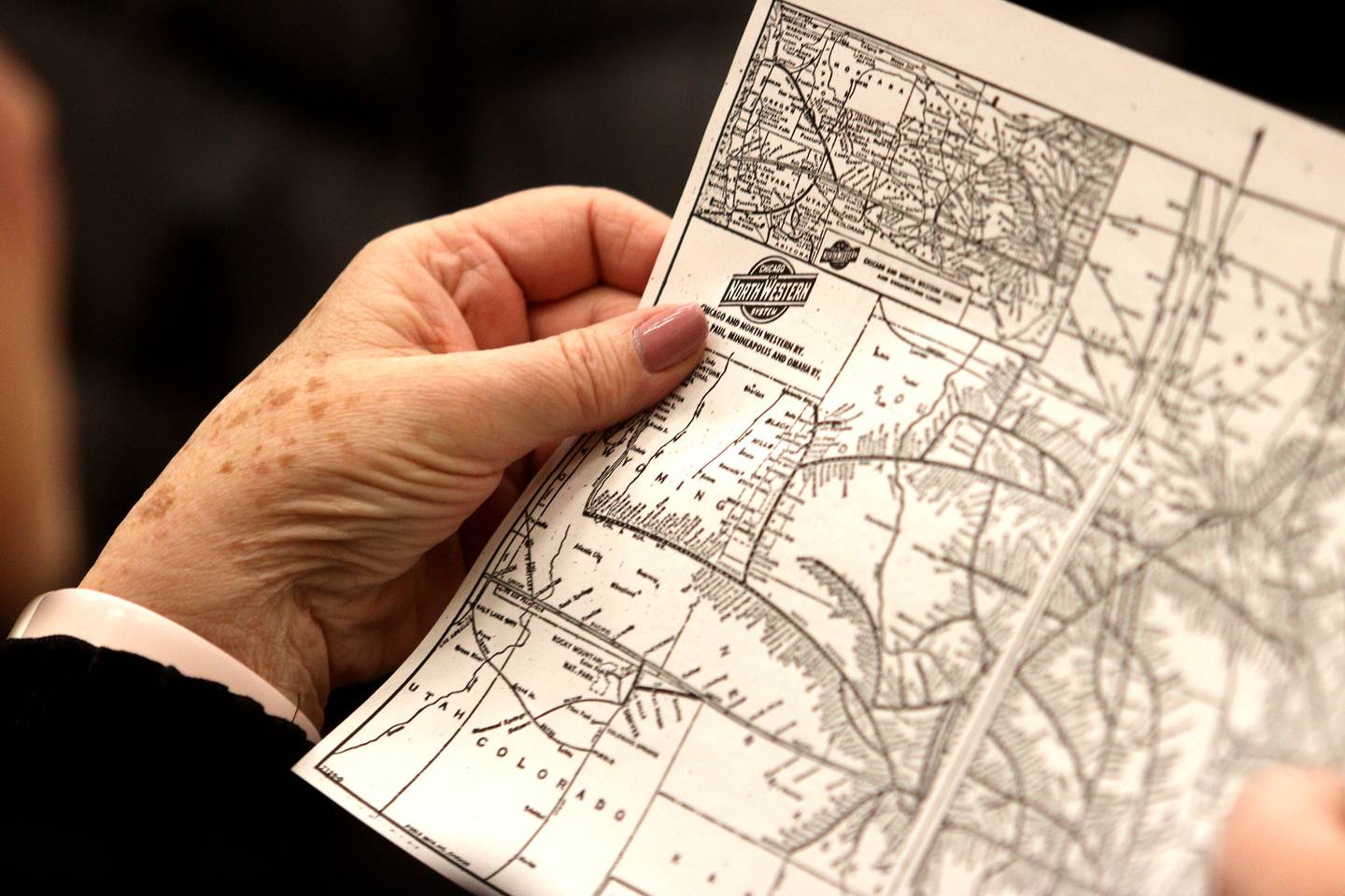 Susan Durbin of Huntley studies a map during a meeting of the McHenry County Illinois Genealogical Society on Thursday, March, 9, at McHenry County College. Thursday was the group’s first in-person meeting since before the pandemic.