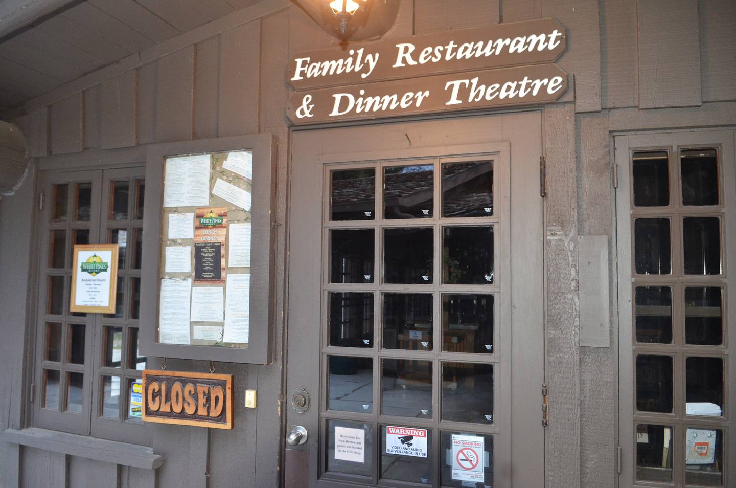 The restaurant at the White Pines Resort is located in one part of the historic lodge that was constructed in the 1930s by the Civilian Conservation Corps.