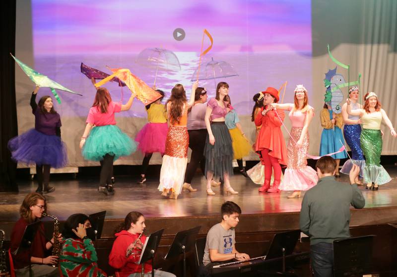 The cast of the Little Mermaid perform "Under the Sea" at Matthiessen Memorial Auditorium at La Salle-Peru Township High School on Wednesday, March 9, 2022, in La Salle.