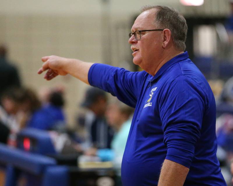 Newark head girls basketball coach Glecc Clausel coaches his team in the Tim Humes Breakout Tournament on Friday, Nov. 18, 2022 in Somonauk.