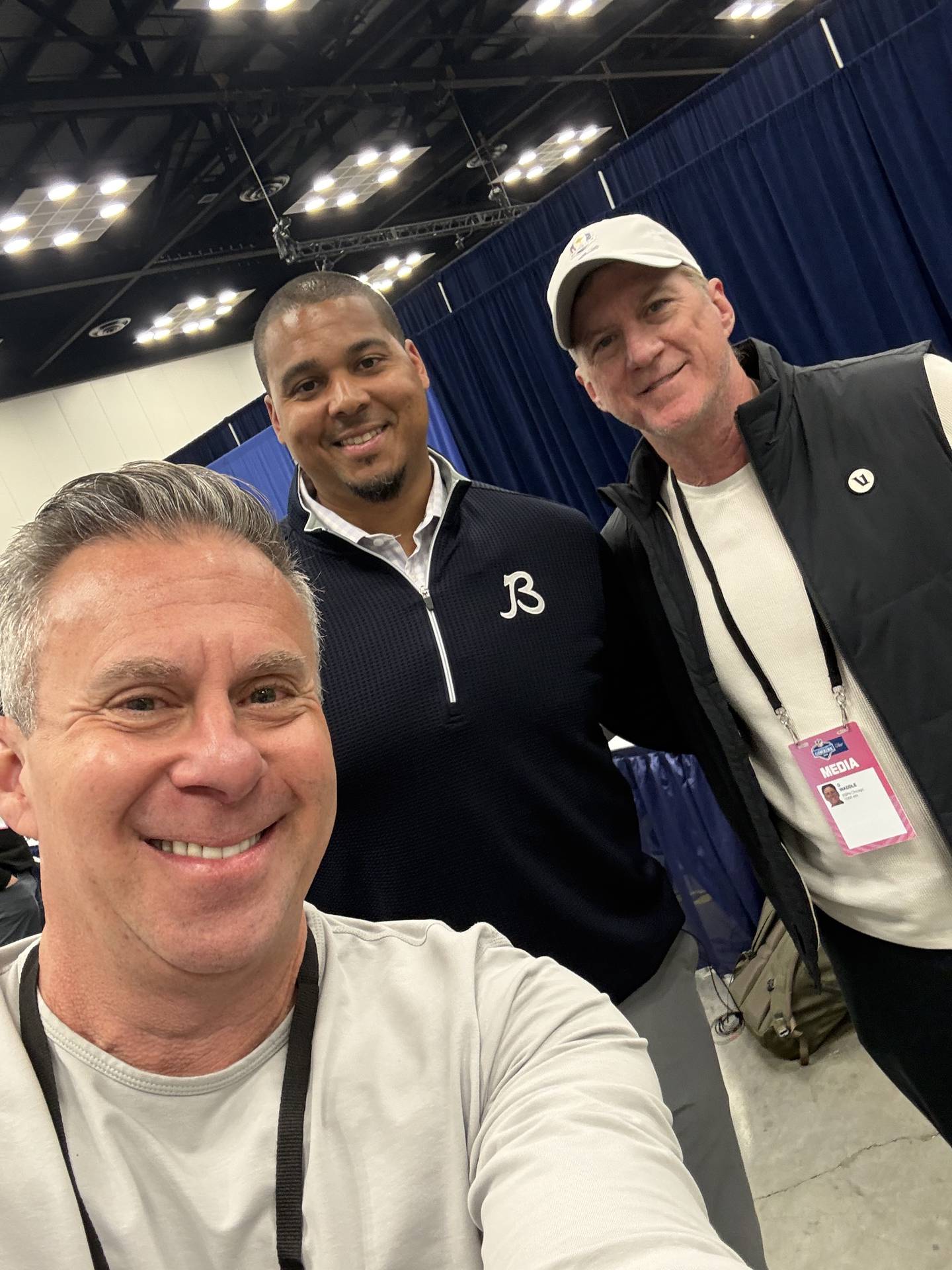 From left: Marc Silverman, Chicago Bears GM Ryan Poles and Tom Waddle at the NFL Combine in Indianapolis