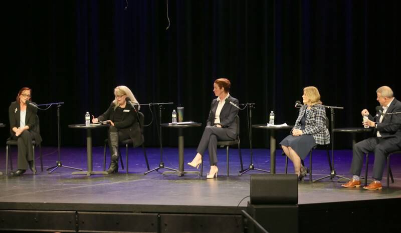 Candidates for the 76th District (from left) Murri Briel, Crystal Loughran, Carolyn Zasada, Liz Bishop and Cohen Barnes attend a candidate forum on Wednesday, Jan. 24, 2024 at Illinois Valley Community College in Oglesby.