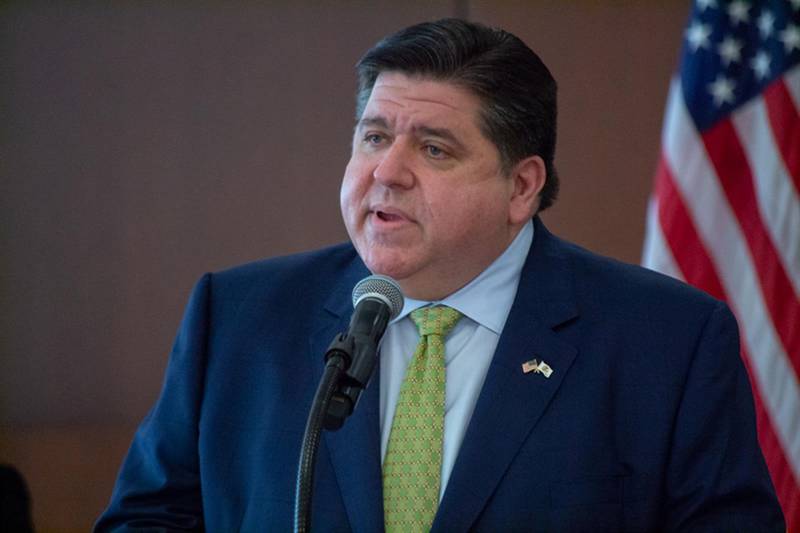 Gov. JB Pritzker speaks at a news conference at Memorial Medical Center in Springfield Tuesday, April 27. On Wednesday, his office introduced an energy overhaul bill.