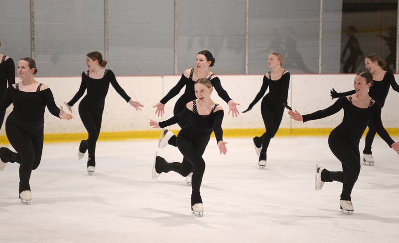 Members of the Dazzlers synchronized skating team practice their routine Wednesday Feb 15, 2023.