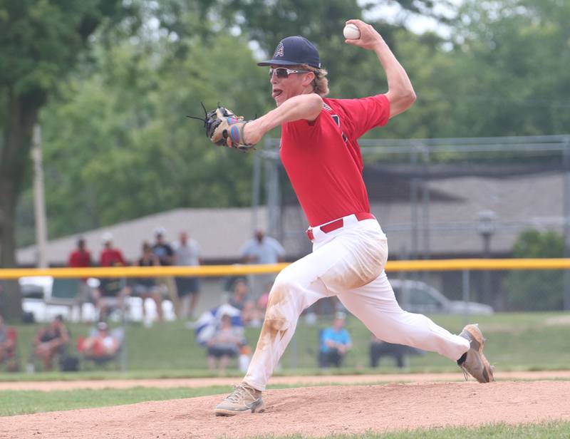 Burbank pitcher Blake Stefanek lets go of a pitch during  the Central Regional Senior Baseball Regional tournament at J.A. Happ Field in Washington Park in Peru.