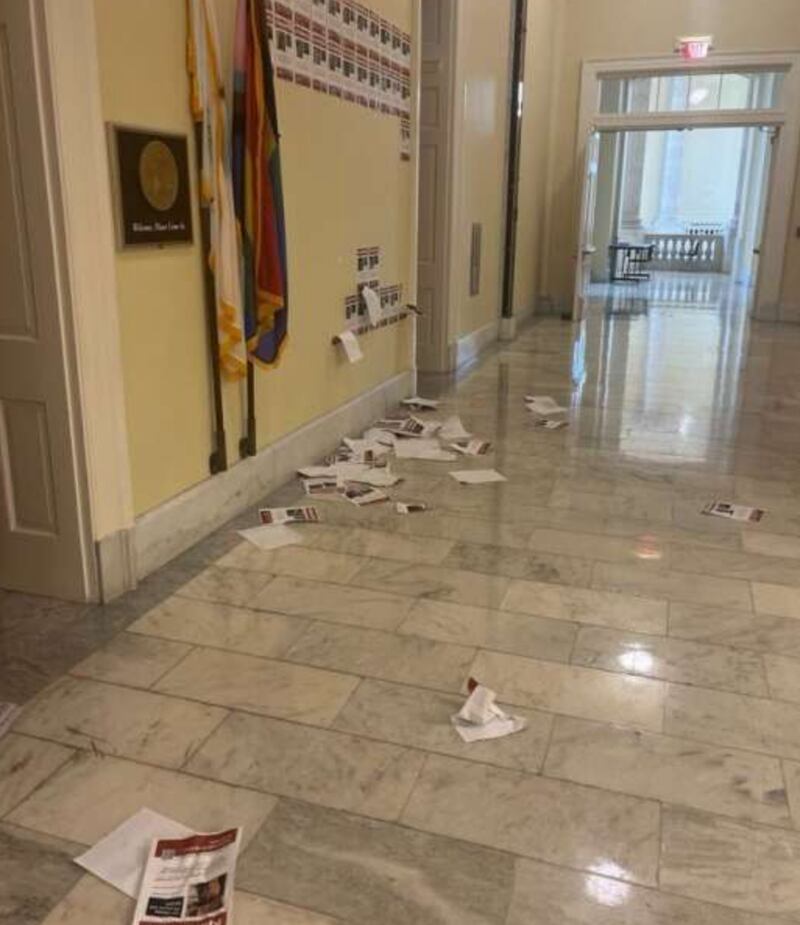 Flyers about hostages held by terrorists in Gaza were ripped from a wall outside U.S. Rep. Brad Schneider's office in Washington, D.C. on July 4, 2024, he reported.