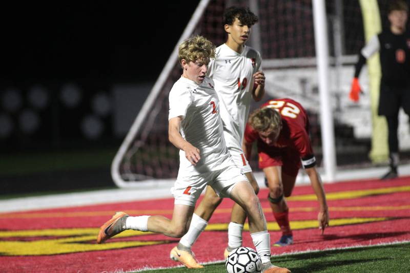 Oswego’s Alan Mindock kicks the ball during a game at Batavia on Thursday, Sept. 7, 2023.