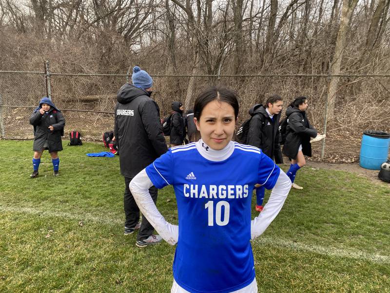 Dundee-Crown's Emilia Arias scored two goals, including the match-winner, in the Chargers' 5-4 win over Hampshire on Thursday in Carpentersville.