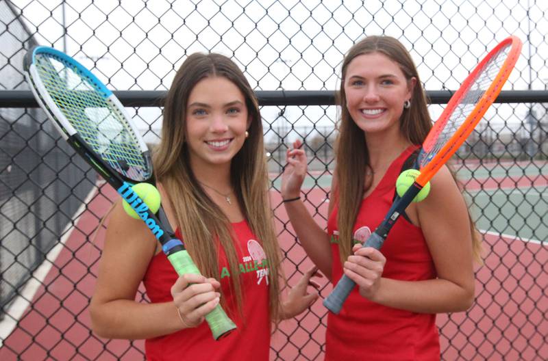 L-P's Elena Leone and Cali Mickley pose for a photo on Thursday, Nov. 14, 2024 at the L-P Athletic Complex in La Salle. Leone and Mickley are the 2024 NewsTribune girls tennis players of the year.