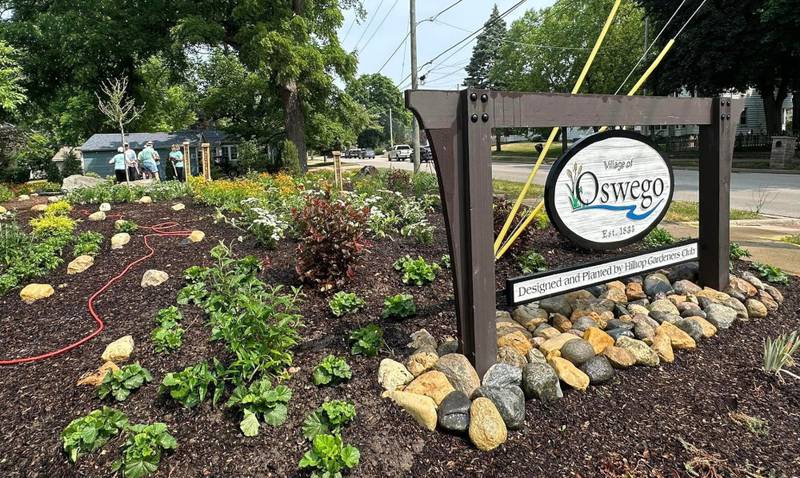 The new pollinator garden designed and planted by the Hilltop Gardeners Garden Club features a new entryway sign and a colorful landscape of native and pollinator-friendly flowers.