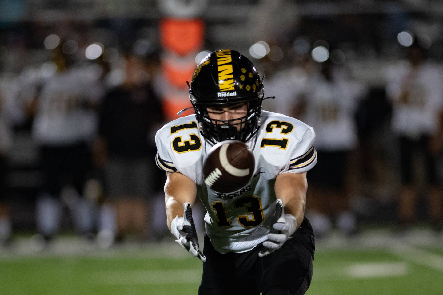Joliet West's Thomas Piotrowski tries to intercept a Plainfield North fumble during a game Friday Sept. 20, 2024 at Plainfield North High School