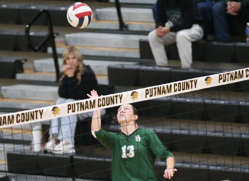 St. Bede's Hannah Heiberger eyes the ball during the Class 1A Regional semifinals on Wednesday, Oct. 29, 2025 at Putnam County High School.